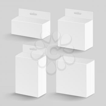 White Blank Cardboard Rectangle Vector. Realistic White Package Box.