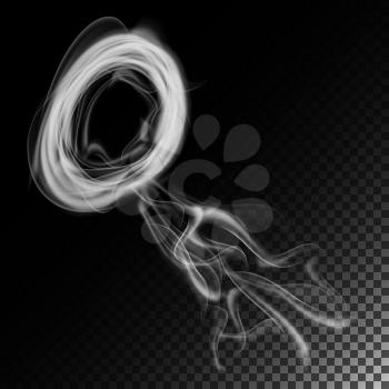 Realistic Cigarette Smoke Waves Vector. White And Grey Smoke Circle. On Checkered Background
