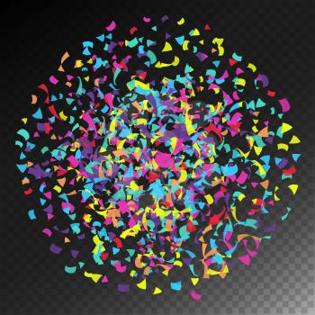 Confetti Falling Vector. Bright Explosion Isolated On Transparent Background For Birthday, Anniversary, Party, Decoration.