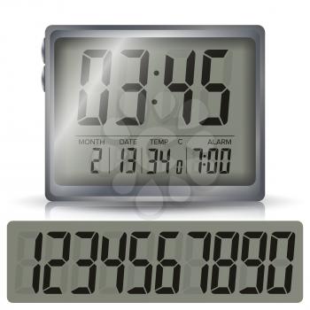 Alarm Clock Vector. Retro Liquid-Crystal Alarm Clock. Isolated Illustration
