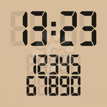Digital Glowing Numbers Vector. Electronic Figures. LCD Numbers For A Electronic Device