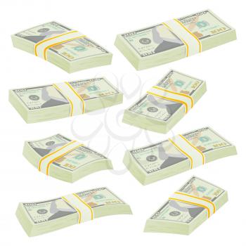 Money Stacks Vector. Realistic Concept. 3D Dollar Banknotes. Cash Symbol. Money Bill Isolated Illustration.