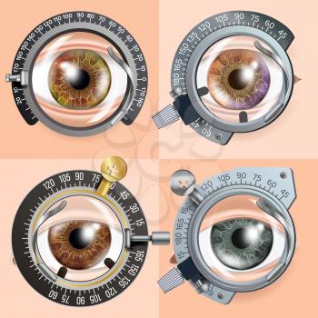 Eye Test concept Vector. Correction Device. Clinic Consultation. Diagnostic Equipment. Optometrist Check. Medical Illustration