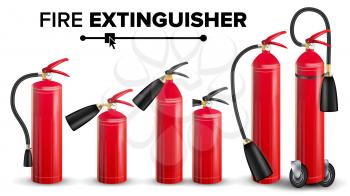 Red Fire Extinguisher Vector. Metal Red Fire Extinguisher Isolated Illustration
