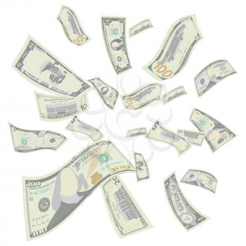 Flying Dollar Banknotes Vector. Cartoon Money Bills Banknotes. Falling Finance. Rain From Dollars Isolated. Transparent Background. Illustration