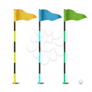 Golf Flags Vector. Realistic Flags Of The Golf Course. Isolated