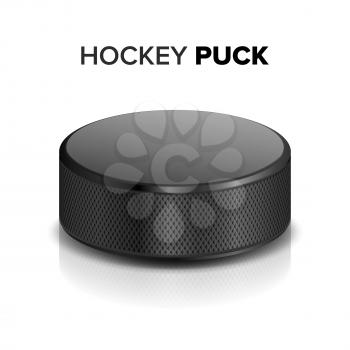 Hockey Puck Vector. Realistic Illustration Of Black Ice Hockey Puck. Isolated On White