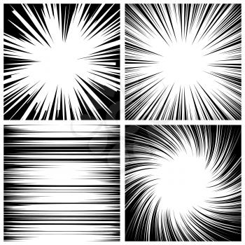 Manga Speed Lines Set Vector. Grunge Ray Illustration. Black And White. Space For Text. Comic Book Radial Lines Background. Manga Speed Frame. Square Stamp