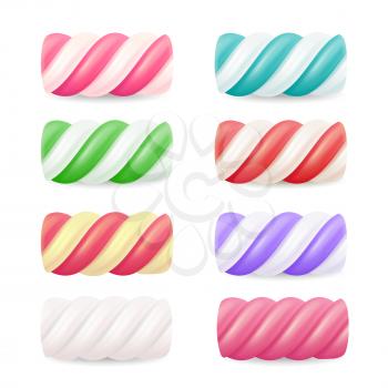 Realistic Marshmallow Candy Vector. Set Colorful Twisted Marshmallows.