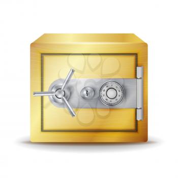 Metal Safe Realistic Vector. Gold Deposit Box For Safety Concept.