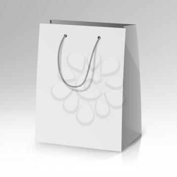 Blank Paper Bag Template Vector. 3D Realistic Shopping Or Gift Bag Mock Up