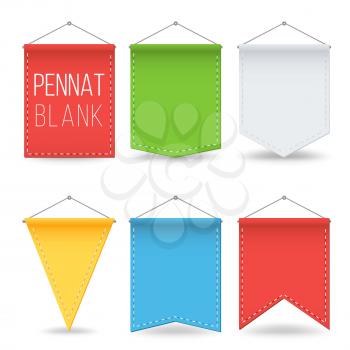 Pennant Blank Set Vector. Colorful Hanging On Wall Empty Pennants Banners. Mock Up Isolated