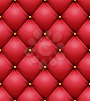 Quilted Pattern Vector. Red Leather Upholstery Background For A Luxury Decoration