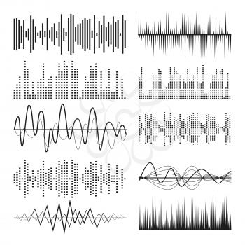Music Sound Waves Pulse Abstract Vector. Audio Technology Musical Pulse Or Sound Charts. Equalizer Sound Waves