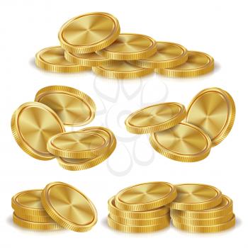 Gold Coins Stacks Vector. Realistic Isolated Illustration