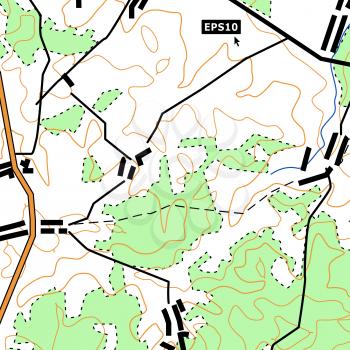 Topographic Map Background Concept With Roads, Forests, Settlements, Relief Contours. Can Be Used For Wallpaper, Web Page Background, Surface Textures, Banner Flyer, Book Cover, Poster