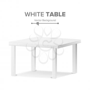 White Empty Square Table. Isolated Furniture, Platform Realistic