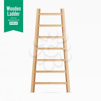 Wooden Ladder Vector. Isolated On White Background. Realistic