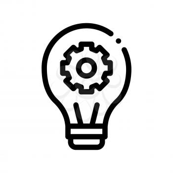 Machine Learning Artificial Intelligence Vector Icon Sign Thin Line. Artificial Intelligence Details Lightbulb And Gear Wheel Linear Pictogram. Fingerprint, Microchip, Assembly Contour Illustration