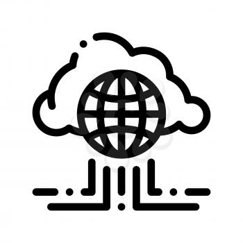 Global Internet Cloud Networking Vector Sign Icon Thin Line. Artificial Intelligence Online Networking Safe Linear Pictogram. Technology Support, Cyborg, Microchip Contour Illustration