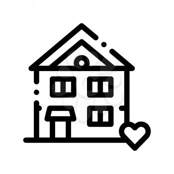 Building House Living Home Vector Thin Line Icon. Building Sale And Rent Decorated Heart, Web Site, Smartphone Application Linear Pictogram. Garage, Skyscraper, Truck Cargo Contour Illustration