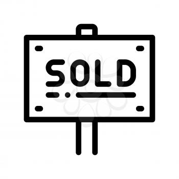 Tablet For Real Estate Sold Vector Thin Line Icon. Announcement Tablet Sold Housing Market Equipment Element Linear Pictogram. Rent Or Buy Apartment, Building, Garage Contour Illustration