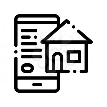Smartphone Application Search Estate Vector Icon Sign Thin Line. House On Smartphone Display Linear Pictogram. Mortgage On Real Estate, Rent, Buy Or Sale Apartment Garage Contour Illustration