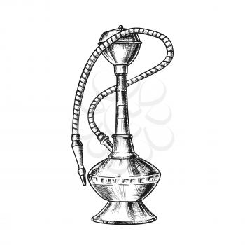 Smoking Hookah Lounge Cafe Tool Hand Drawn Vector. For Hookah Manufacturers Increasingly Use Stainless Steel And Aluminium. Relaxation Accessory Monochrome Designed In Retro Style Illustration