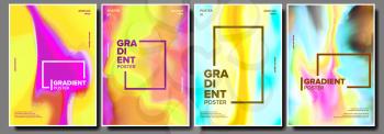 Gradient Fluid Poster Set Vector. Business Print. Horizontal Label. Creative Brush. Ink Paint. Vibrant Vortex. Plastic Spiral. Liquid Design Illustration