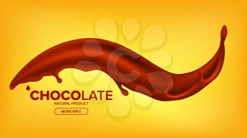 Chocolate Splash Vector. Falling Fresh Drink. Dark Drop. Tasty Flow. Pouring Cocoa Product. 3D Realistic Illustration