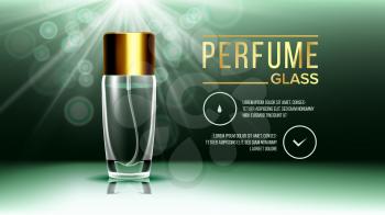 Cosmetic Glass Banner Vector. Bottle. Face Care. Fragrance, Collagen. Isolated Transparent Realistic Mockup Template Illustration