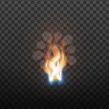 Realistic Burning Brush Fire Flame Element Vector. Hot Red Blaze Spurt Or Translucent Fire Torch Flame With Special Effect Closeup Isolated On Transparency Grid Background. 3d Illustration