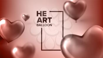 Anniversary Celebration Festive Decoration Vector. Realistic Bright Red Balloons In Shape Of Heart For Wedding Anniversary Day For Lovers Husband And Wife. Colorful Beautiful Postcard 3d Illustration