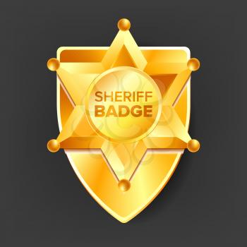 Sheriff Badge Vector. Golden Star. Sevurity Emblem. Retro Object. 3D Realistic Illustration