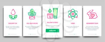 Organic Cosmetics Vector Onboarding Mobile App Page Screen. Organic Cosmetics, Natural Ingredient Linear Pictograms. Eco-friendly, Cruelty-free Product, Molecular Analysis, Scientific Illustration