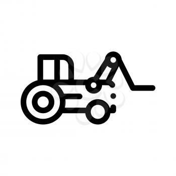 Case Loader Tractor Vehicle Vector Thin Line Icon. Agricultural Farm Lift Tractor, Machinery Linear Pictogram. Industry Loading Machine Equipment Black And White Contour Illustration