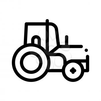 Farmland Tractor Vehicle Vector Thin Line Icon. Agricultural Farm Tractor For Different Type Trailer. Transportation Harvesting Machine Linear Pictogram. Monochrome Contour Illustration