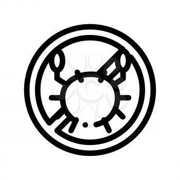 Allergen Free Sign Seafood Vector Thin Line Icon. Allergen Free Food Linear Pictogram. Crossed Out Mark With Sea Crab Lobster Healthy Produce. Black And White Contour Illustration