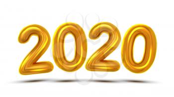 2020 New Year Celebrate Concept Banner Vector. Golden Air Blown Two Thousand Twenty 2020. Festive Event Shiny Design Template Poster Realistic 3d Illustration