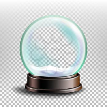 Christmas Snowglobe Vector. Glass Sphere On A Stand. Transparency Souvenir. Realistic Illustration