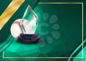 Baseball Certificate Diploma With Glass Trophy Vector. Sport Award Template. Achievement Design. Honor Background. A4 Horizontal. Illustration