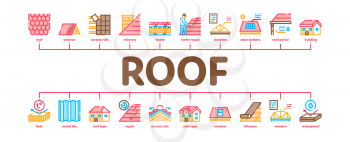 Roof Housetop Material Minimal Infographic Web Banner Vector. House Roof Waterproof And Temperature Heat Resistant Construction, Repair And Installation Illustration