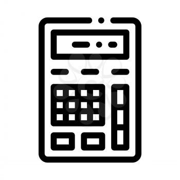 Calculator Financial Electronic Mechanism Vector Icon Thin Line. Dollar Money On Smartphone Display And Magnifier, Web Site Financial Concept Linear Pictogram. Monochrome Contour Illustration
