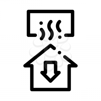 Temperature Loss House Window Arrow Down Vector Icon Thin Line. Cooling And Humidity, Airing, Ionisation And Heating Concept Linear Pictogram. Conditioning Related Monochrome Contour Illustration