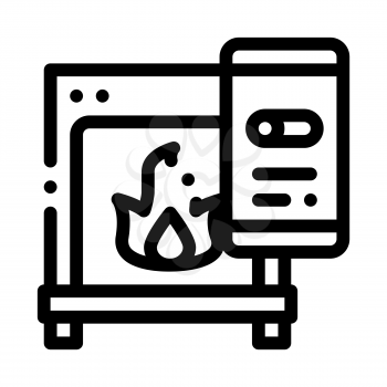 Fireplace Smartpone App Heating Equipment Vector Icon Thin Line. Cool And Humidity, Airing, Ionisation And Heating Concept Linear Pictogram. Conditioning Related Monochrome Contour Illustration