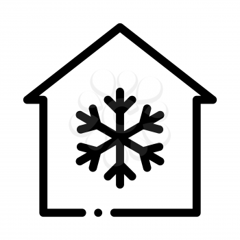 Building And Snowflake Cooling Equipment Vector Icon Thin Line. Cool And Humidity, Airing, Ionisation And Heating Concept Linear Pictogram. Conditioning Related Monochrome Contour Illustration