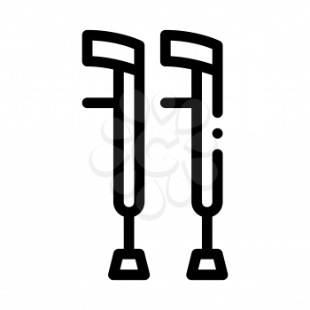 Orthopedic Crutch Medical Equipment Vector Icon Thin Line. Orthopedic And Trauma Rehabilitation, Belt And Walkers Concept Linear Pictogram. Medical Rehab Goods Monochrome Contour Illustration