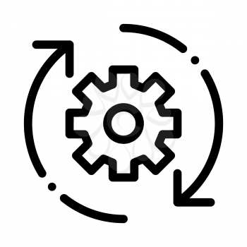 Gear And Arrows Around Agile Element Vector Icon Thin Line. Agile Magnifier And Document, Sandglass And Package, Loud-speaker And Stop Watch Concept Linear Pictogram. Monochrome Contour Illustration