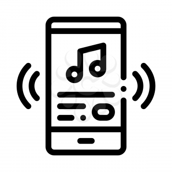Listening Music Song In Smartphone Vector Icon Thin Line. Musical Notes And Headphones, Concert, Opera And Karaoke Music Concept Linear Pictogram. Black And White Contour Illustration