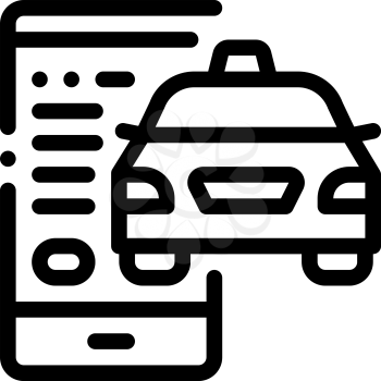 Taxi Tracking via Phone Online Taxi Icon Vector Thin Line. Contour Illustration